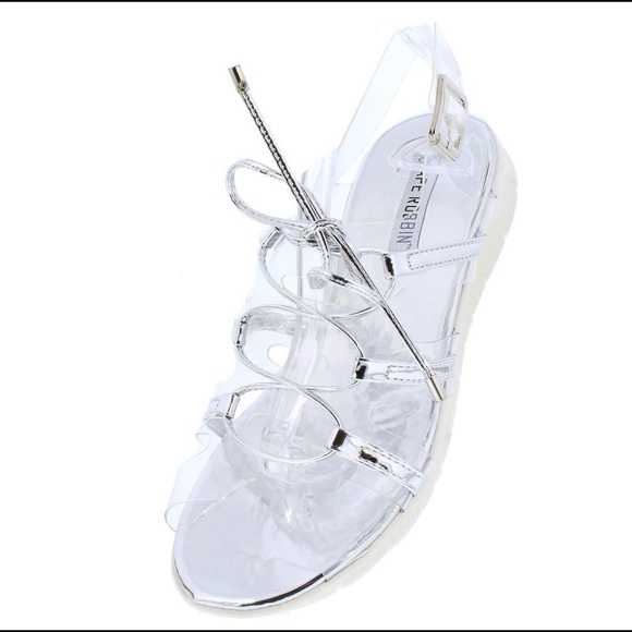 Silver Clear Metallic Lace Up Slingback Sandal - Picture 1 of 3